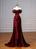 Burgundy Off the Shoulder Pleats Prom Dress