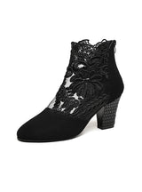 Hollow Mesh Lace Thick Heel Sandals Boots