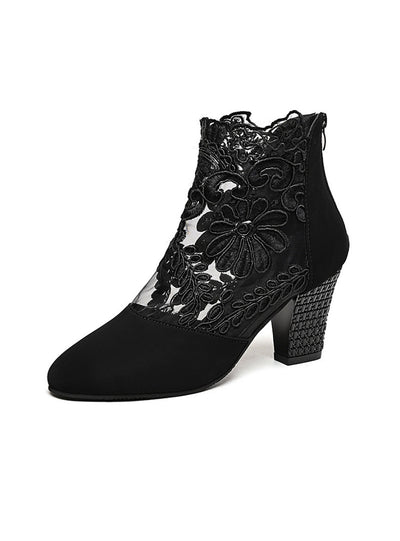 Hollow Mesh Lace Thick Heel Sandals Boots