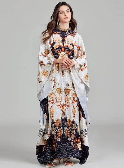 Printed Round Neck Split Nail Drill Loose Dress