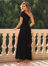 Sheath Long One Shoulder Pleats Party Dress