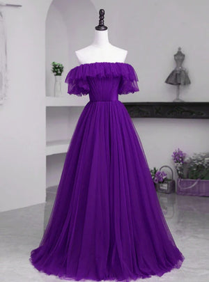 Dark Purple Tulle Pleats Prom Dress