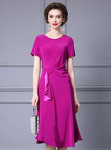 Fuchsia Short Sleeve Pleats Mother Of The Bride Dress