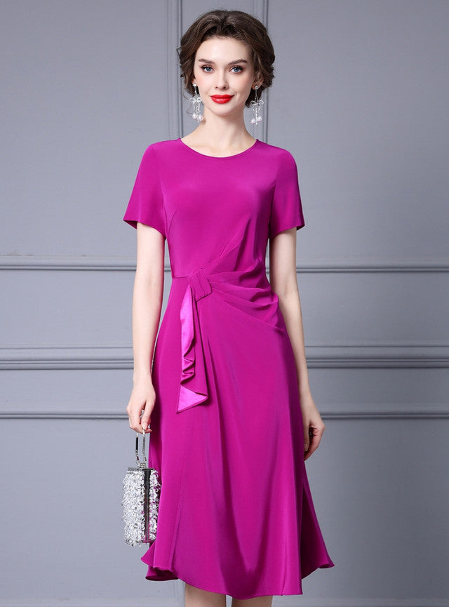 Fuchsia Short Sleeve Pleats Mother Of The Bride Dress
