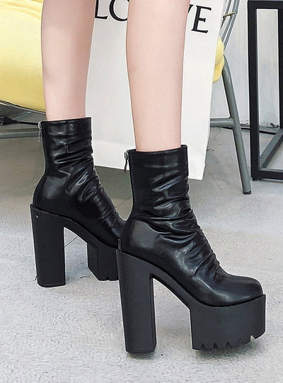 Thick-heeled Pleated Platform Martin Boots