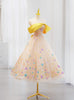 Champagne Tulle Sequins Tea Length Prom Dress