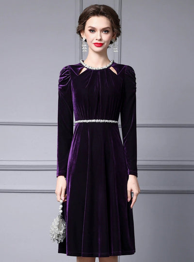 Purple Velvet Long Sleeve Mother of the Bride Dress