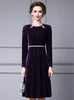 Purple Velvet Long Sleeve Mother of the Bride Dress