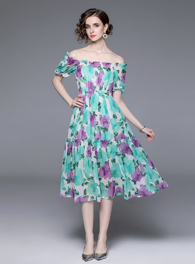Antern Sleeve Bubble Sleeve Floral Dress
