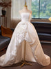White Strapless Satin Hi Lo Wedding Dress