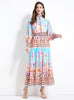 Palace Style Retro Flower Print Long Sleeves Dress