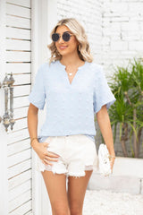 Jacquard V-neck Short-sleeved Wool Ball Chiffon Shirt