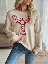 Contrasting Animal Pattern Round Neck Sweater
