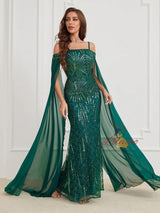 Green Mermaid Sequins Straps Prom Dress