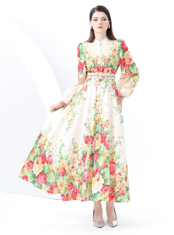 Palace Printed Breasted Lantern Sleeve Dress