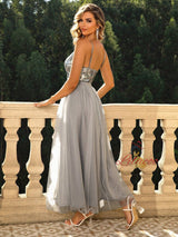 Sexy V-neck Backless Gauze Sequined Dress