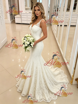 White Mermaid Lace Straps Wedding Dress