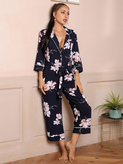 Print Long Sleeve Jumpsuit Pajamas
