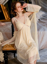 Mesh Stitching Lace V-neck Chest Pad Nightdress