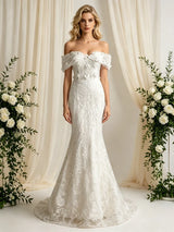 White Mermaid Lace Appliques Wedding Dress