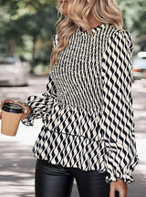 Black and White Striped Blouse Flared Sleeve Shirt