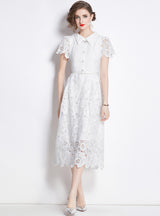 Lace Retro Bubble Sleeve White Dress