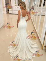 White Mermaid Lace Straps Wedding Dress