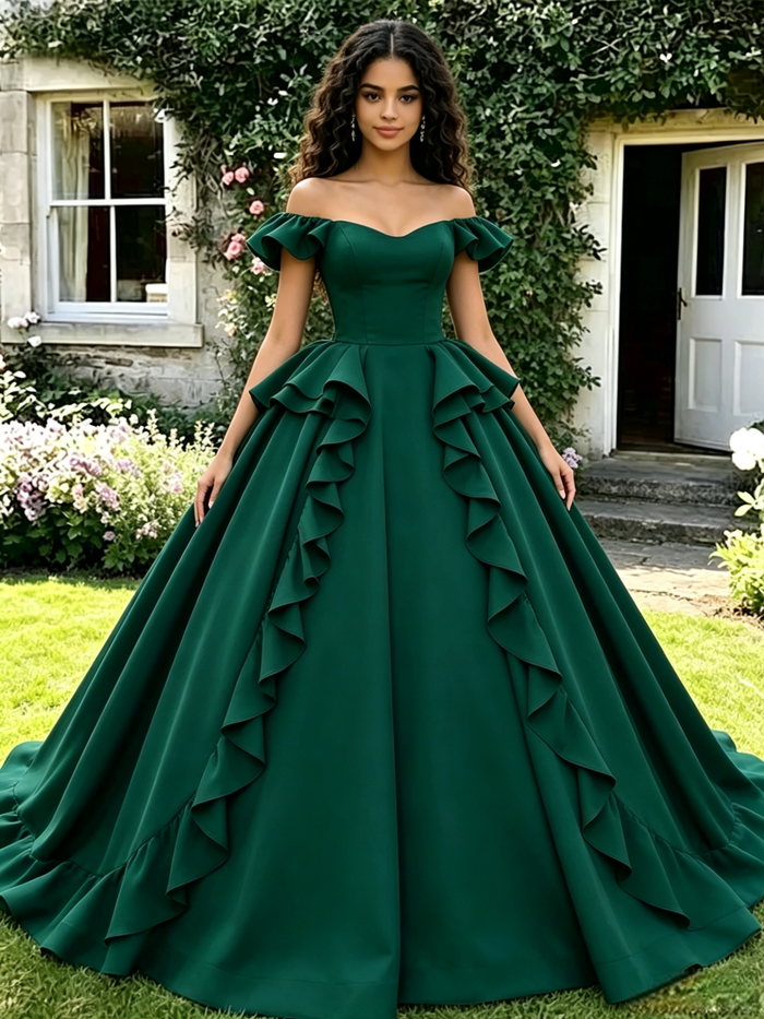 Green Off the Shoulder Quinceanera Dress