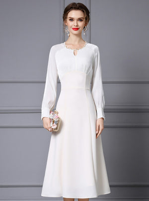 White Long Sleeve Beading Mother of the Bride Dress