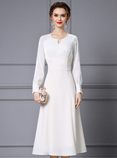 White Long Sleeve Beading Mother of the Bride Dress