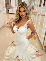 White Mermaid Lace Straps Wedding Dress