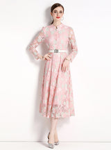 Pink Lace Long Sleeve Party Dress