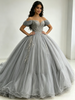 Gray Tulle Off the Shoulder Appliques Quinceanera Dress