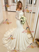 White Mermaid Long Sleeve Off the Shoulder Wedding Dress