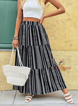 Summer Geometric Print Elastic Stitching Skirt