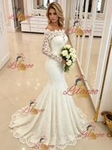 White Mermaid Long Sleeve Off the Shoulder Wedding Dress