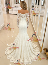 White Mermaid Long Sleeve Off the Shoulder Wedding Dress
