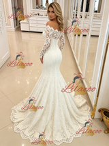 White Mermaid Long Sleeve Off the Shoulder Wedding Dress