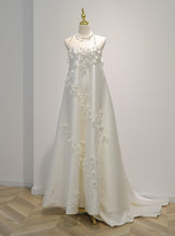 White Satin Loose Flower Wedding Dress