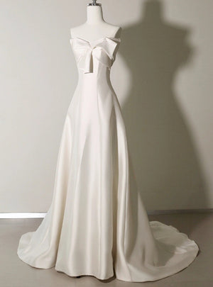 White Satin Strapless Wedding Dress