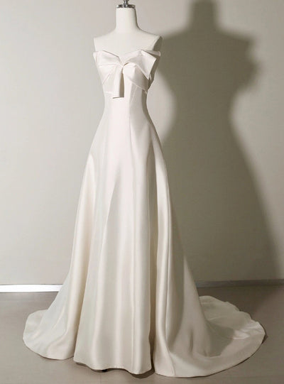 White Satin Strapless Wedding Dress