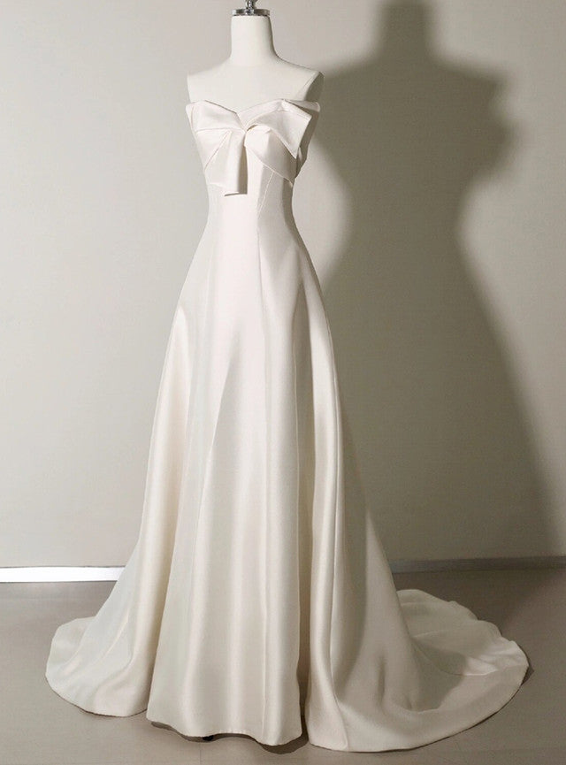 White Satin Strapless Wedding Dress