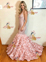 Pink Mermaid Spaghetti Straps Prom Dress