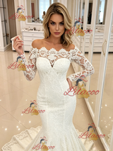 White Mermaid Long Sleeve Off the Shoulder Wedding Dress