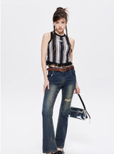 Color Mmatching Striped Tassel Sleeveless Vest