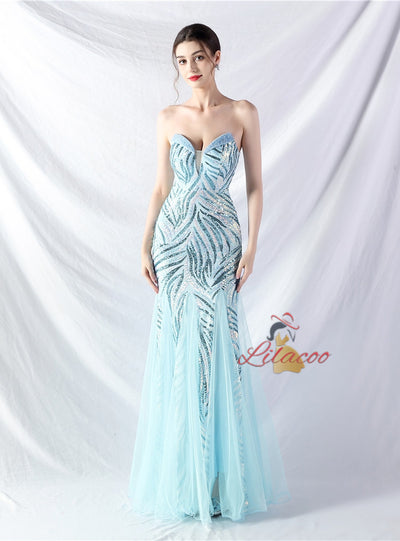 Mermaid Strapless Sequins Prom Dress