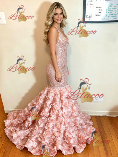 Pink Mermaid Spaghetti Straps Prom Dress