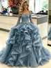 Blue Off the Shoulder Long Sleeve Prom Dress