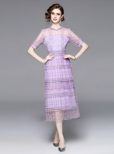 Round Neck Perspective Short Sleeve Dress