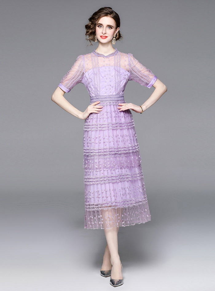 Round Neck Perspective Short Sleeve Dress